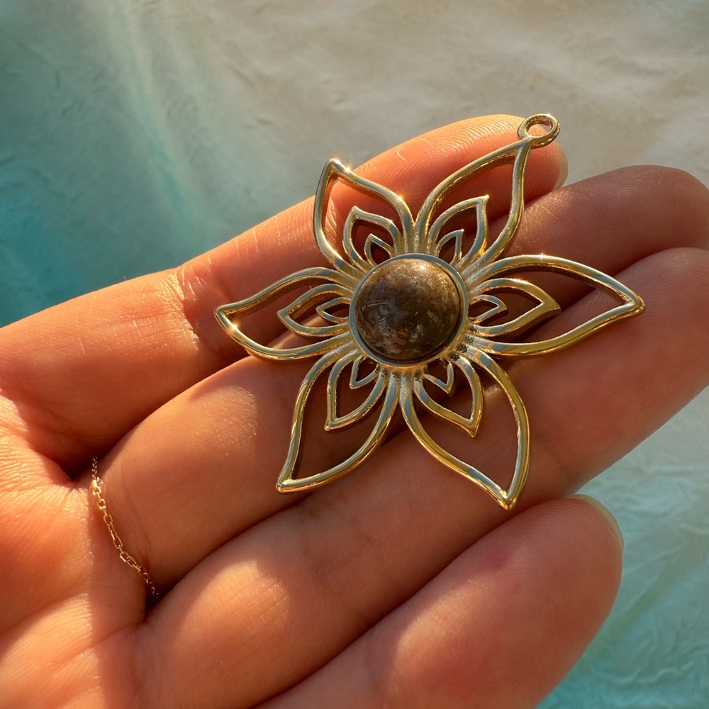 Anthropologie Gold and Green Floral Pendant WATERPROOF - Picture 10 of 10